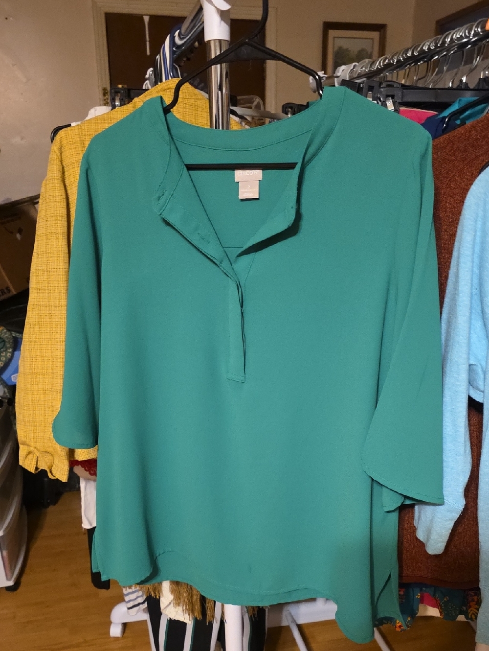 Chico's Teal Split-Neck Blouse